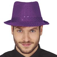Guirca Glitter verkleed hoedje - paars - verkleed accessoires - volwassenen/heren - met pailletten   -