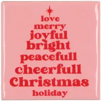 Daan Kromhout Design tegeltje keramiek christmas holiday 10x10cm roze