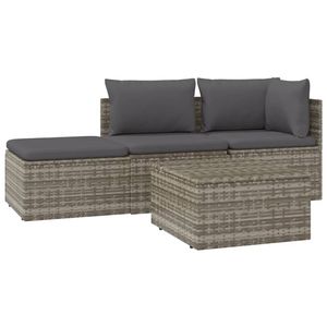 The Living Store Loungeset Grijze Hoekbank - 57x57x56 cm - Duurzaam poly rattan