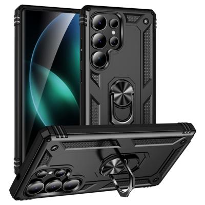 Lunso Samsung Galaxy S25 Ultra hoesje - Armor backcover met ringhouder - Zwart