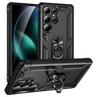 Lunso Samsung Galaxy S25 Ultra hoesje - Armor backcover met ringhouder - Zwart