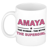 Naam cadeau mok/ beker Amaya The woman, The myth the supergirl 300 ml   -
