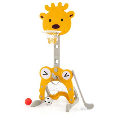 4-in-1 Activiteitencentrum met Basketring Voetbaldoel Ringenspel Golf in Hoogte Verstelbare Basketring te Vullen Voet