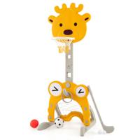 4-in-1 Activiteitencentrum met Basketring Voetbaldoel Ringenspel Golf in Hoogte Verstelbare Basketring te Vullen Voet