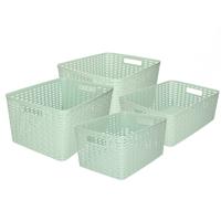 Opbergboxen / opbergmandjes set - 4x stuks - rotan kunststof - groen - met inhoud 10/12/18/28 liter