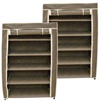 Opvouwbaar camping schoenenrek / schoenenkast - 2x - bruin - 60 x 30 x 88 cm Opvouwbaar camping schoenenrek / schoenenkast - 2x - bruin - 60 x 30 x 88 cm