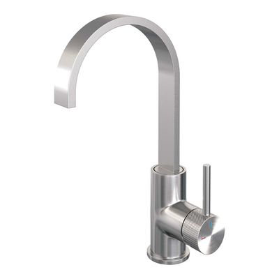 Brauer Brushed carving Wastafelmengkraan opbouw - hoog - draaibaar - platte uitloop - model a - PVD - geborsteld RVS 5-NG-003-S4