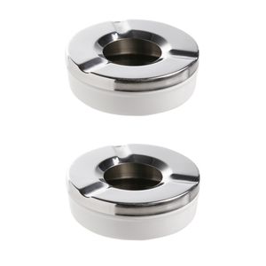 2x stuks ronde terras asbakken zilver RVS 9,5 x 3.2 cm