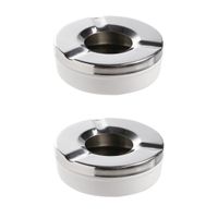 2x stuks ronde terras asbakken zilver RVS 9,5 x 3.2 cm - thumbnail