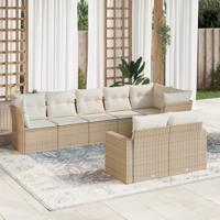 8-delige Loungeset met kussens poly rattan beige