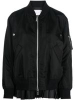 sacai veste bomber zippée à ourlet plissé - Noir