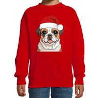 Kersttrui / sweater honden - kinderen - Mopshondje - rood - kerstmuts - Kerstmis
