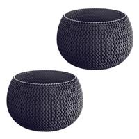 Kunststof bloempot/plantenpot Splofy - 2x - grijs - D19 x H20 cm - 4 liter - rond - buiten/tuin pott