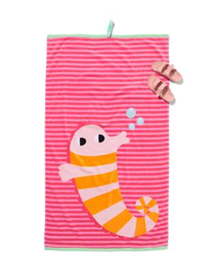 HEMA Kinder Strandlaken 80x140cm Velours Zeepaardje (roze)