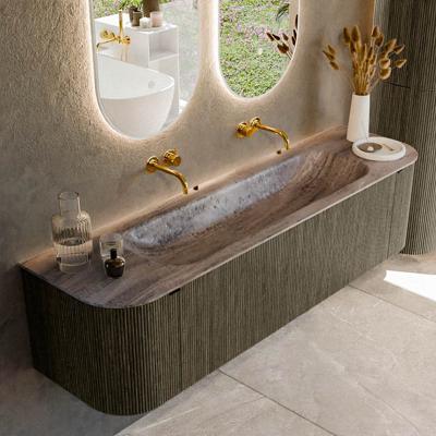 Badmeubel Mondiaz Kurve-Dlux | 170 cm | Meubelkleur Shadow | Wastafelkleur Oza | Solid surface | Wasbak midden spoelbak | Zonder kraangat(en)