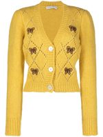 Alessandra Rich cardigan en maille pointelle à broderies - Jaune - thumbnail