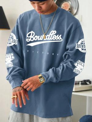 Men's Letter Print Sweatshirt - Dark Green Loose Fit Casual Top Blue_1 / XXL