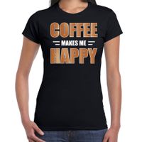 Coffee makes me happy t-shirt / kleding zwart voor dames - thumbnail