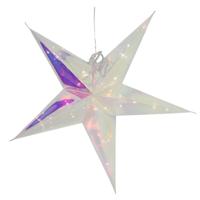 Verlichte kerstster - zilver - iriserend- 53 cm - op batterijen - 20 led lampjes - warm wit - thumbnail