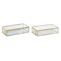 Doos-Juwelenkistje DKD Home Decor Gouden Metaal Kristal 20 x 11 x 5 cm 22 x 12 x 7 cm (2 Stuks)