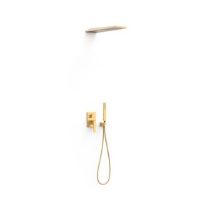 Regendoucheset Inbouw Tres Slim Exclusive Met Wanddouche en Handdoucheset met Staafhanddouche Mat Goud