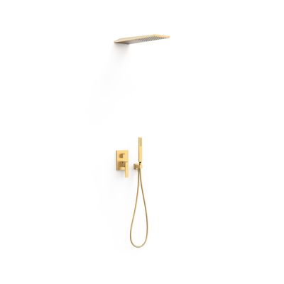 Regendoucheset Inbouw Tres Slim Exclusive Met Wanddouche en Handdoucheset met Staafhanddouche Mat Goud