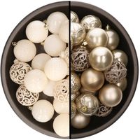 Kerstballen - 74x stuks - wol wit en champagne - 6 cm - kunststof - Kerstbal - thumbnail