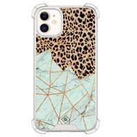 iPhone 11 siliconen shockproof hoesje - Luipaard marmer mint