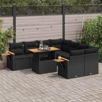 9-delige Loungeset met kussens poly rattan acacia zwart