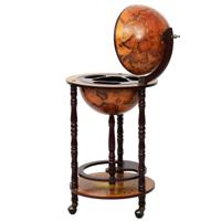 Wereldbol Hout Wijnbar Standaard 16e Eeuw Italiaans rek Drankfles Plank met Wielen (Retro Bruin)