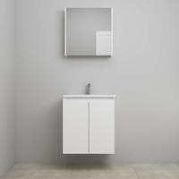 On-Line Badkamermeubelset - 60 cm - Bouwpakket - Greeploos 2 Deuren - Acryl Wastafel - 1 Kraangat - Spiegelkast - Hoogglans Wit