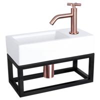 Differnz Ravo fonteinset keramiek - kraan kruis - met handdoekrek - 38.5 x 18.5 x 9 cm - rood koper