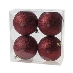 4x Kerstballen - donkerrood - glitter - 10 cm - kunststof