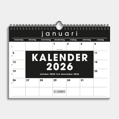 A4 Maandkalender 2026 Zwart