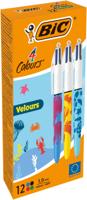 Bic Colours Velours 4-kleurenbalpen, medium, klassieke inktkleuren, doos van 12 stuks