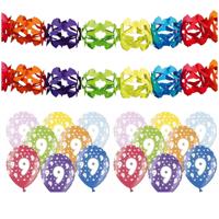Partydeco 9 jaar feestartikelen pakket - 2x slingers en 12x ballonnen - verjaardag versiering Partydeco 9 jaar feestartikelen pakket - 2x slingers en 12x ballonnen - verjaardag versiering