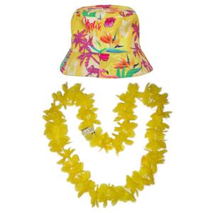 Tropische Hawaii party verkleedset - bucket hoedje - met bloemenslinger - volwassenen - summer