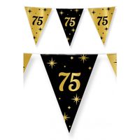 3x stuks leeftijd verjaardag feest vlaggetjes 75 jaar geworden zwart/goud 10 meter - Vlaggenlijnen