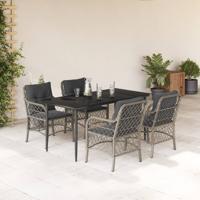 5-delige Tuinset met kussens poly rattan lichtgrijs