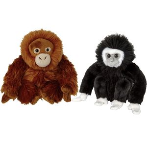 Apen serie zachte pluche knuffels 2x stuks - Orang Utan en Gibbon Aapje van 18 cm