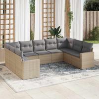 9-delige Loungeset met kussens poly rattan beige