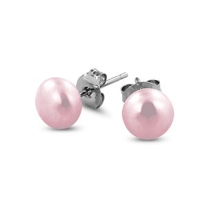 New Bling 9NB-0131 Oorstekers zilver met ronde parel zilverkleurig-roze 7 mm