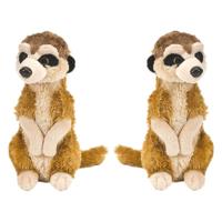 Wild Republic pluche knuffel - Set van 2x stuks - stokstaartje - 20 cm - Meerkat - bruin - Safari di