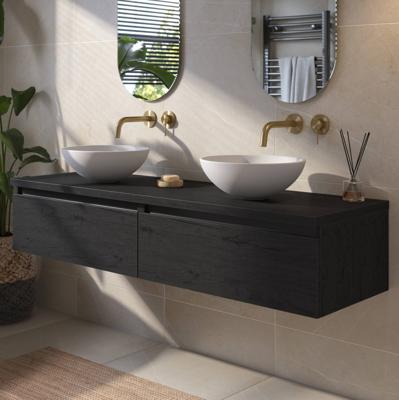 Saqu Gaia voorgemonteerd badmeubel incl. afdekblad met zwarte greeplijst 160cm eiken zwart
