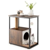 66cm Bijzettafel Kattenhuis met Krabpaal Verwijderbare Krabmat Hangend Kogelspeeltje voor Woonkamer Slaapkamer Rustiek Bruin