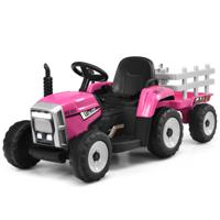 12V Kindertractor met Aanhanger Elektrische Speelgoedauto 135 x 51 x 53 cm Roze