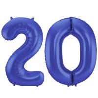 Folat Folie ballonnen - 20 jaar cijfer - blauw - 86 cm - leeftijd feestartikelen - verjaardag