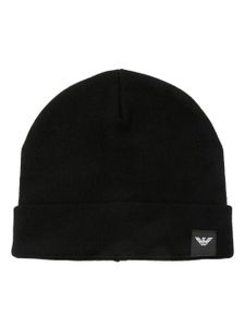 Emporio Armani bonnet en maille fine à patch logo - Noir