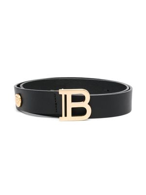 Balmain Kids ceinture en cuir à plaque logo - Noir