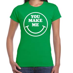 Verkleed T-shirt voor dames - you make me - Smile Emoticon - groen - carnaval - foute party - feestk